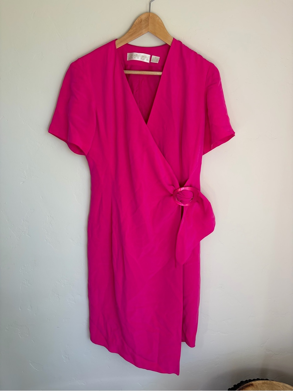 Dana Buchman Hot Pink Short Sleeve Wrap Dress with Side Ring